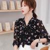 Floral Chiffon Shirt Blouse Female Korean Version 3/4 Sleeve Shirt Fashion Small Shirt Top Elastic Cuffs