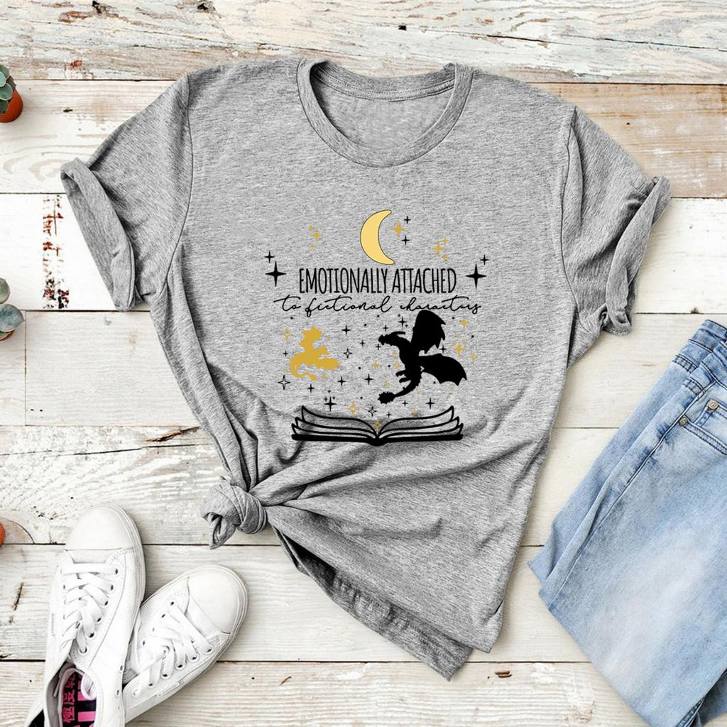 Emotionally Attached To Fictional Characters Tshirt Fourth Wing T Shirts Unisex Graphic T Shirts Short Sleeve Book Lover Shirt