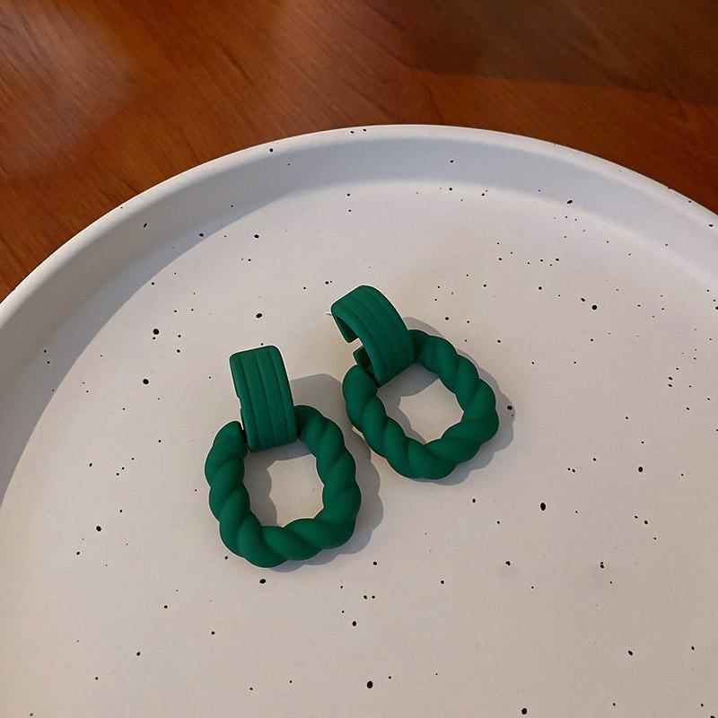 Модные зеленые серьги, геометрические полые круглые квадратные серьги-капли, металлические висячие серьги, женские ювелирные изделия