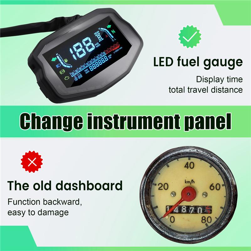 A82M-Universal Speedometer Water Temperature And Oil Gauge Odometer LCD Instrument