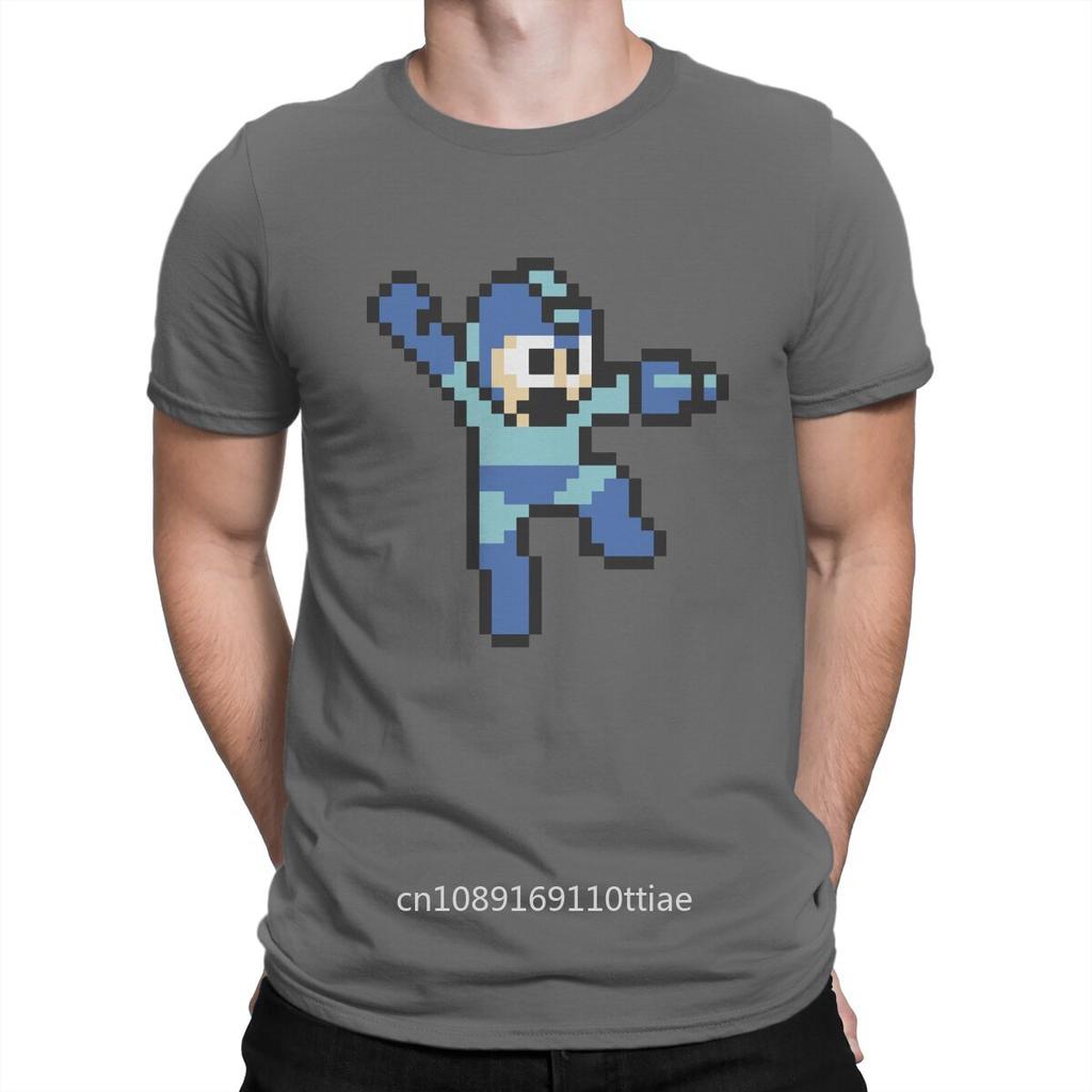 Креативная футболка Megaman для мужчин Прыгай и стреляй Круглый вырез Чистый хлопок Футболка Хип-Хоп Подарки на день рождения Топы