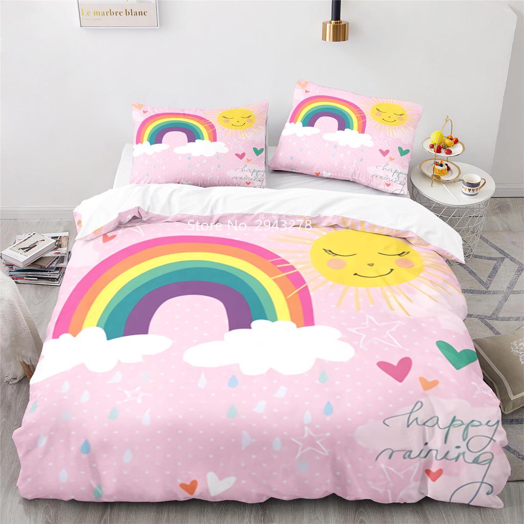 Home Fabric Rainbow Series Pattern Lovely Blue Pink Duvet Quilt Cover Pillowcase Bedding Adult Boys Bedroom Decoration