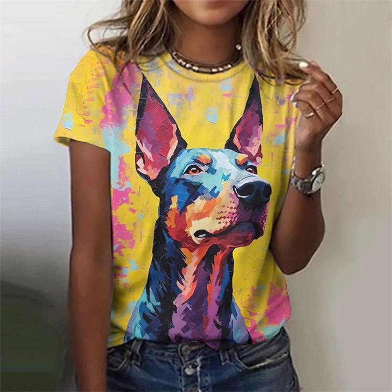 Футболка с рисунком ретро-слона и собаки для женщин, красочные 3D-принты с изображением животных, летние футболки с короткими рукавами, футболки больших размеров, топы с круглым вырезом