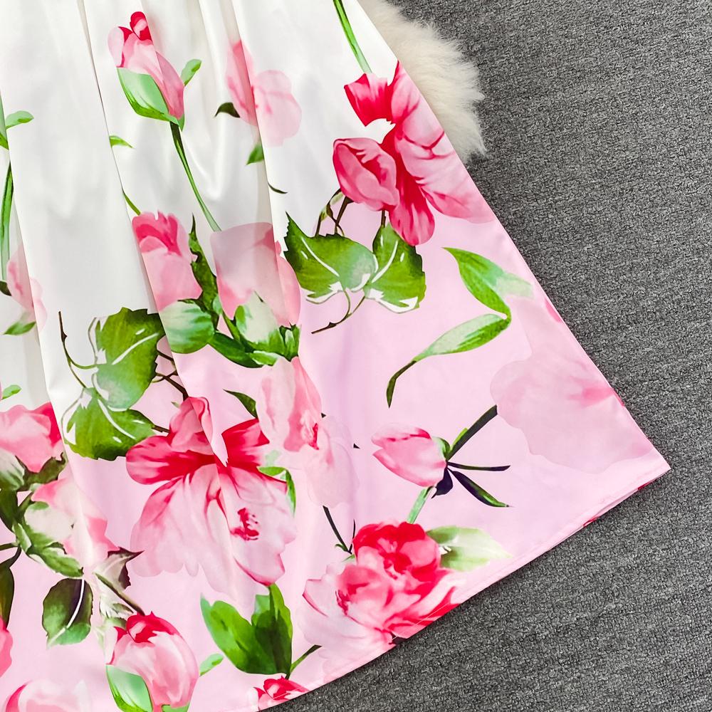 Весеннее европейское и американское модное платье трапециевидной формы с отворотом на талии и принтом, элегантное длинное платье с длинными рукавами