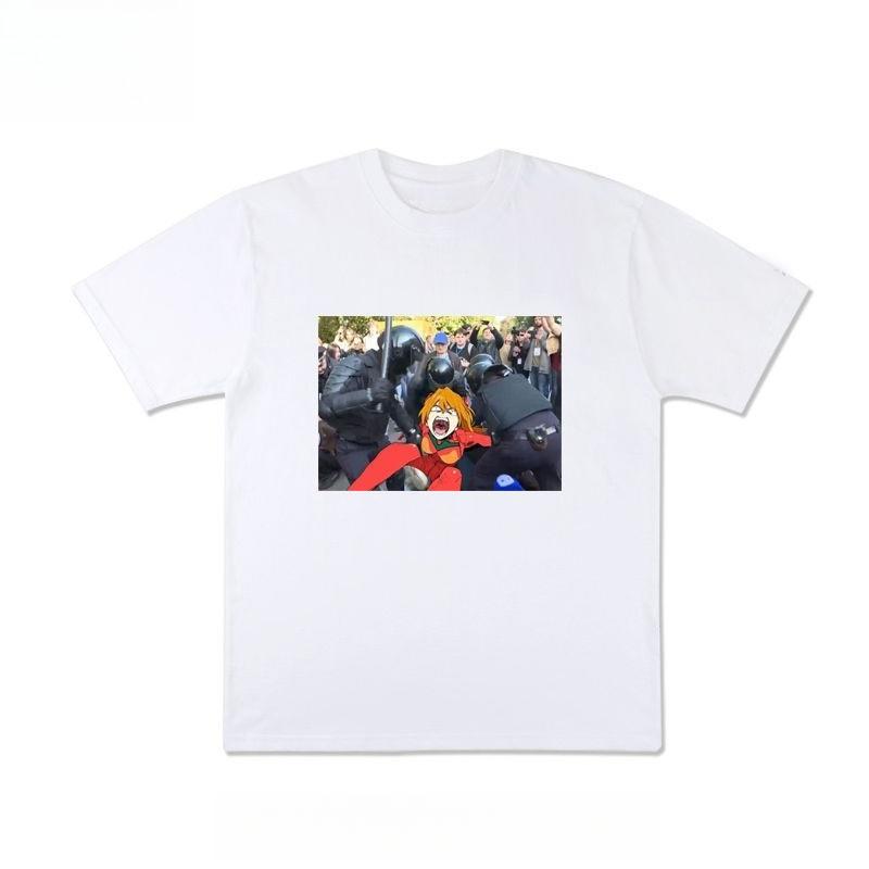 Осень и Зима Европейско-Американская Тяжелый Чистый Хлопок Пародийный Стиль Иллюстрация Принт Футболка 2025 Новая Мужская Женская Футболка