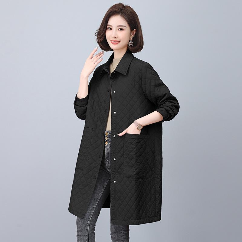 Women's Mid-Length Quilted Trench Coat - 2025 Spring/Autumn Stylish Cotton-Padded Jacket