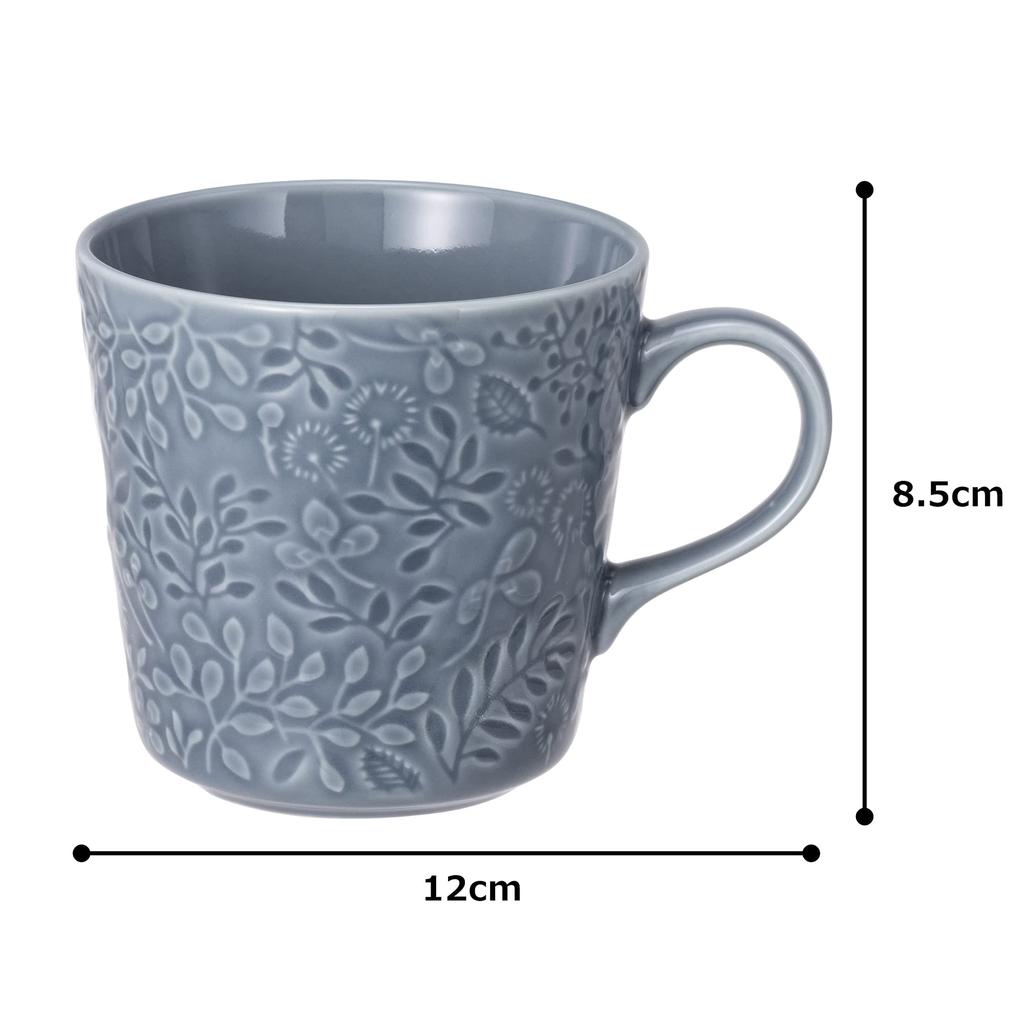 NARUMI Anna Emilia Mug, 350cc, Midsummer Meadow Blue, Floral Print, Cute Relief Design, Large, Microwave, Oven, and Dishwasher Safe, Made in Japan,