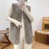 Spring and Autumn Women's Pocket Vest Coat Sleeveless Winter Jacket Plain Fleece Outerwear with Buttons