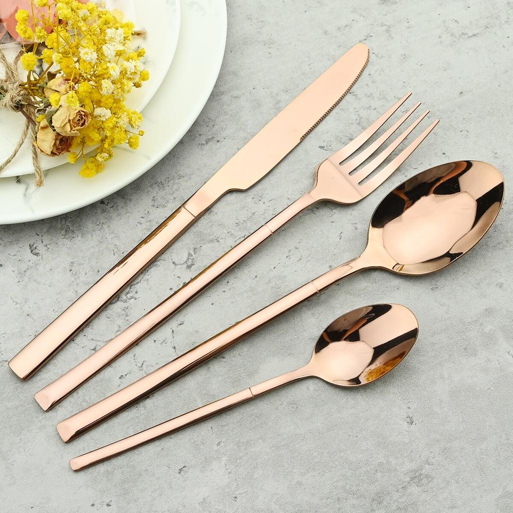 4Pcs Black Gold Cutlery Set Knives Fork Spoon Dinner Tableware Stainless Steel Dinnerware Party Kitchen Flatware Silverware Set