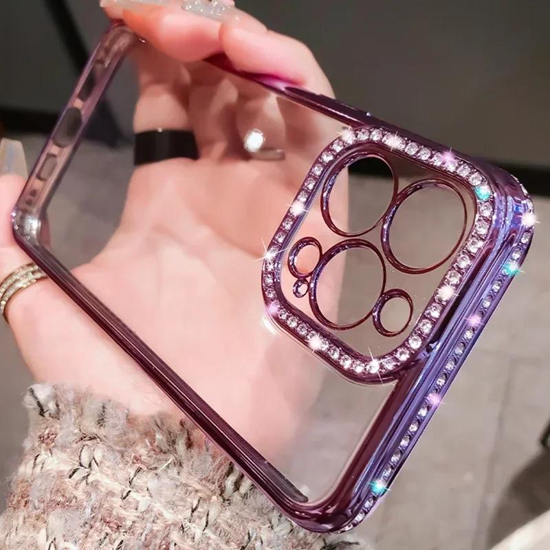 Роскошный прозрачный чехол с покрытием-блестками и стразами для iPhone 17 16 11 14 15 Pro Max Plus, женский силиконовый противоударный чехол