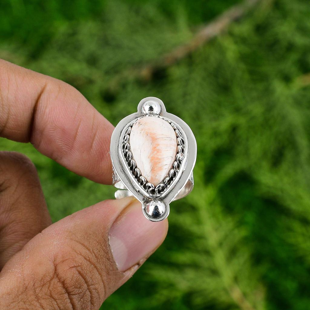 Натуральный Сколоцит Драгоценный Камень Серебро 925 Пробы Заявление Регулируемое Кольцо Для Девочек