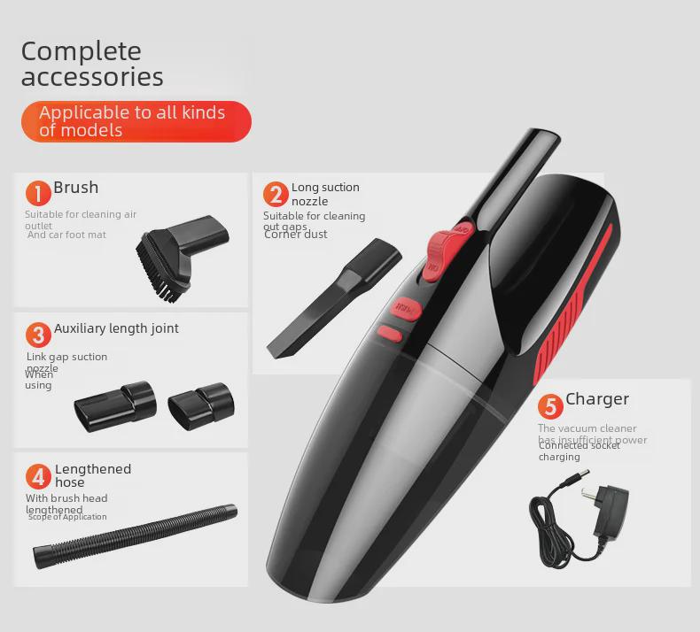 Портативный беспроводной автомобильный и домашний пылесос с подсветкой - Ручной для влажной/сухой уборки