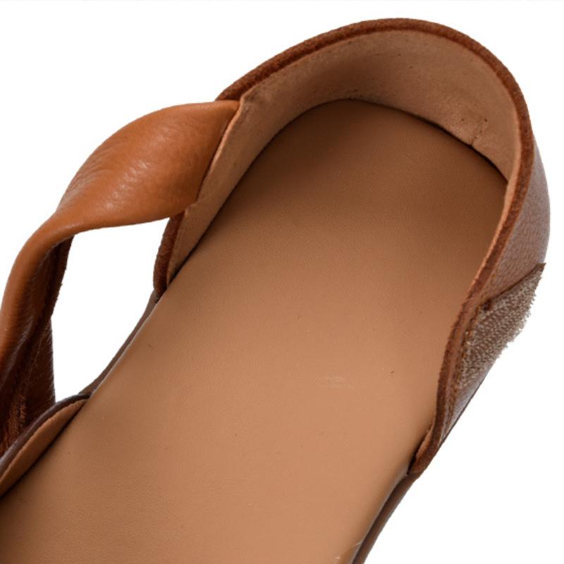 Johnature Mixed Colors Genuine Leather Sandals Retro Square Toe Soft Sole Versatile Women's Flat Shoes