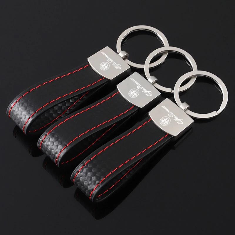 For Alfa Romeo 2026 Hot Sticker Metal/Leather Car Logo Key Chain Keyring Auto Interiors Accessorie For Alfa Romeo 4C 159 166 Spi