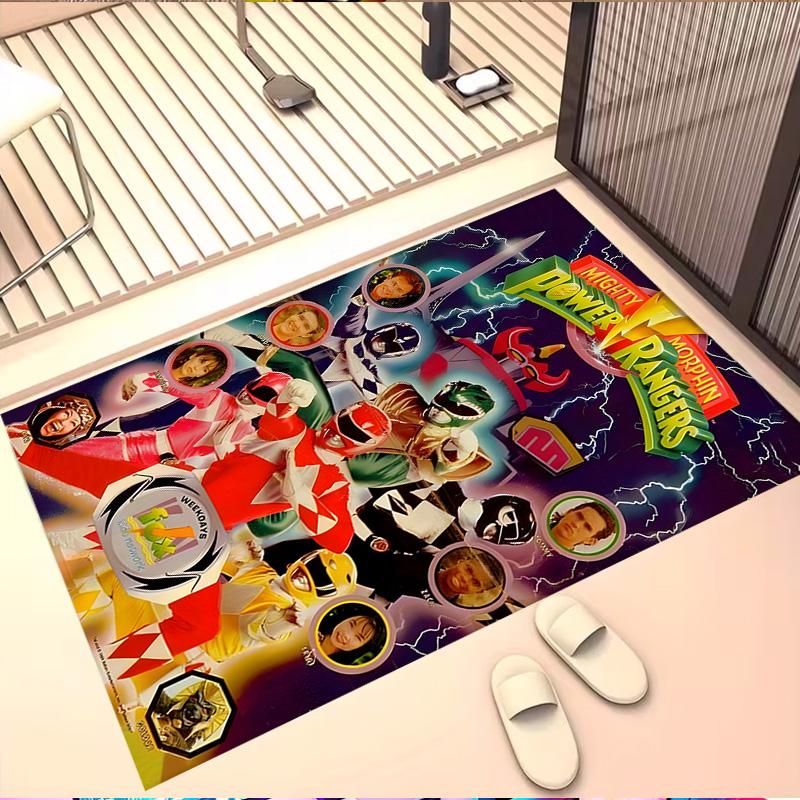 Mighty Morphin Power Rangers Print Rug, Washable Floor Carpet, For Entryway Dorm Laundry Room Office Study, Home Decor Birthday Christmas Gift