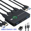 USB KVM Switch Box USB3.0 2.0 Selector HDMI-Compatible 2 Ports Sharing 2 Devices for PC Monitor Keyboard Mouse Cable Splitter