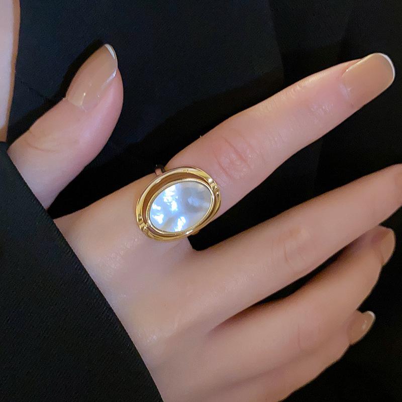 Elegant Real Natural White&Abalone Shell Rings for Women Special Design Double Sided Rotating Ring Charm Zircon Party Gift