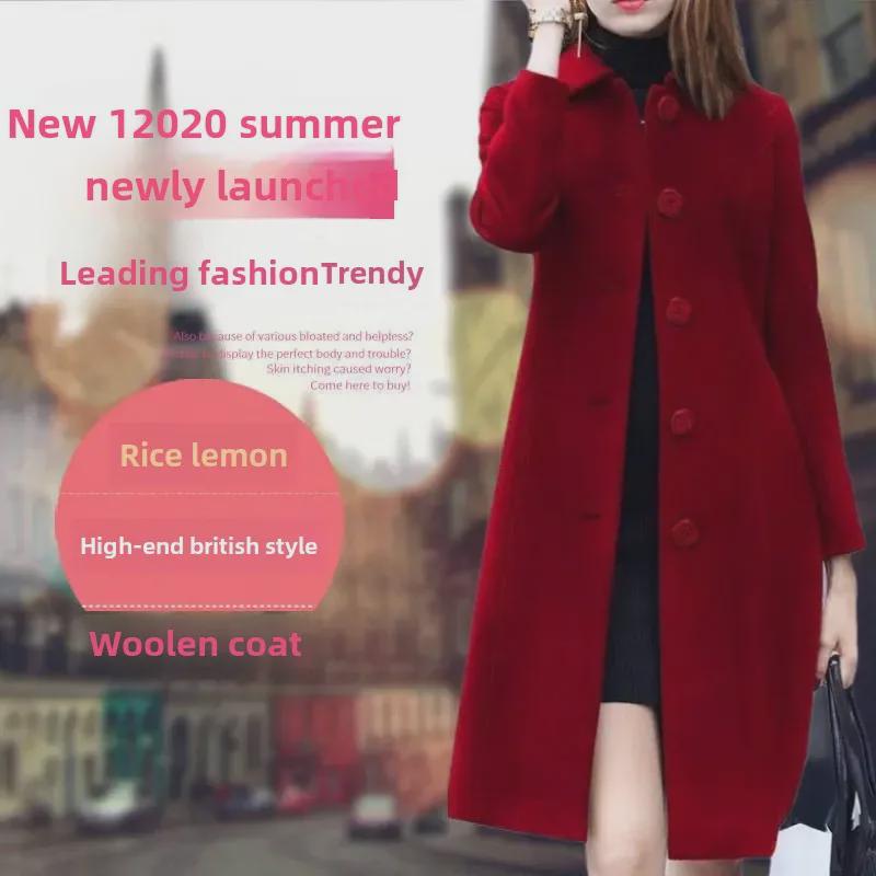 Women's 2025 Autumn/Winter Hepburn Style Mid-Length Slim Wool Coat - Plus Size Available