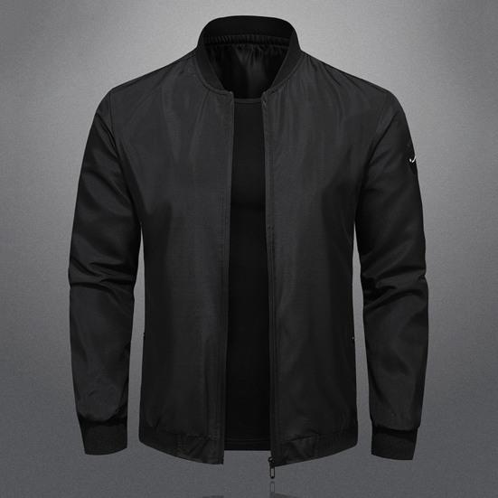 Fall Winter Men Jacket Stand Collar Zip-up Smooth Surface Solid Color Plus Size Loose Thin with Pockets Father Business Travel Coat Mid-aged