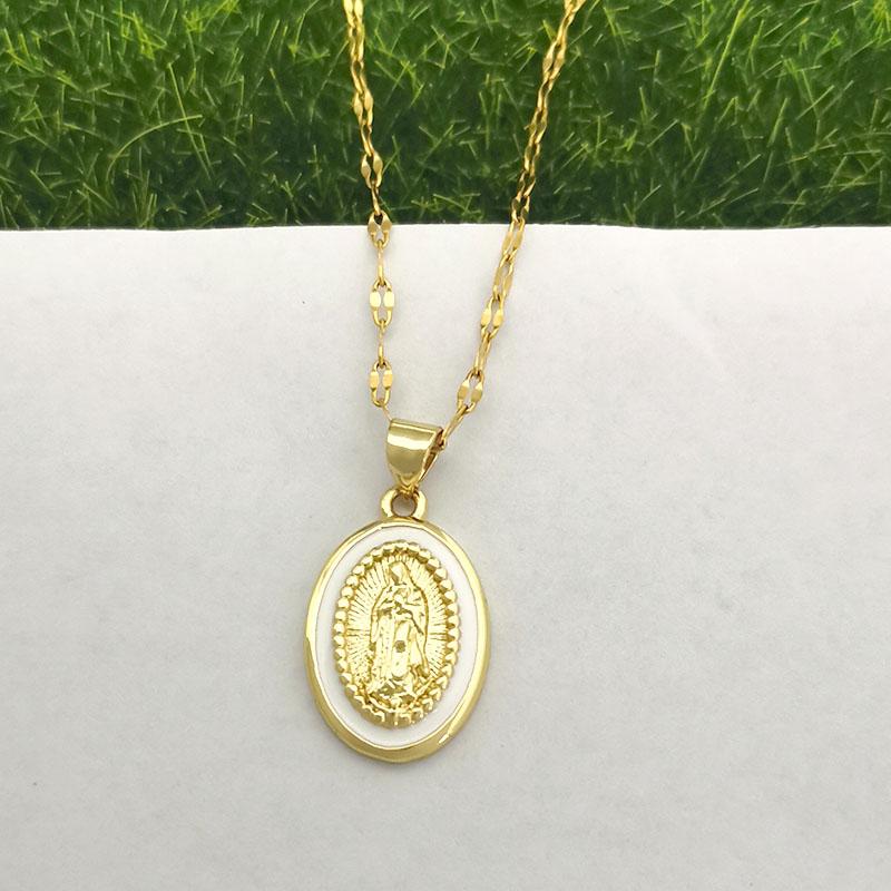 Virgin Mary Charm Pendant Necklace Choker Women Stainless Steel Silm Lips Chain Gold Enamel Candy Lucky Lady Girl Lucky