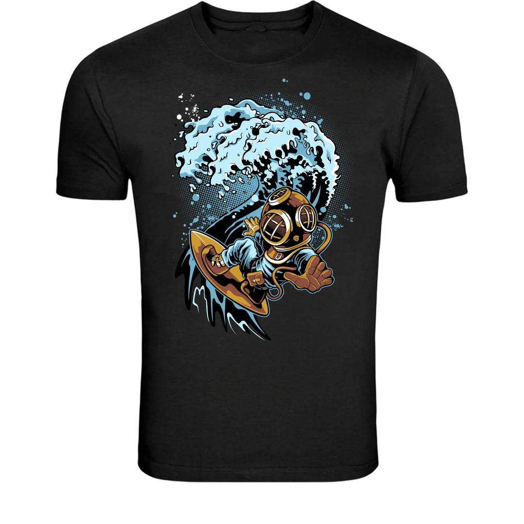 Vintage Deep Sea Diver Surfing Wave T-Shirt - Retro Ocean Surf