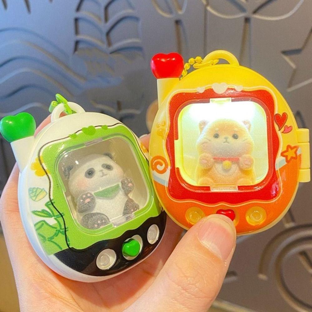 Cute Mini Cat Dog Keychain Retro Television Animals Doll Keyring Light Up Pendant Birthday Gifts