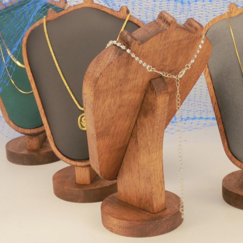 Элегантный прочный стенд для ожерелий из ворса, небольшой деревянный держатель для ювелирных изделий, портативный аксессуар для витрины на прилавке