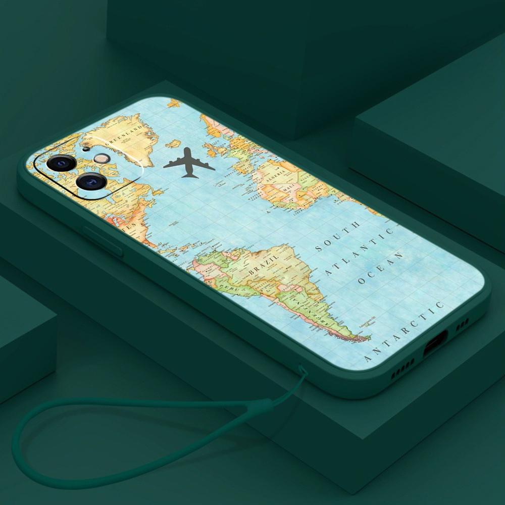 N90 Maps арт-дизайн с ремешком Силиконовые чехлы для телефонов с прямыми краями для Xiaomi Poco X5 F6 Redmi Note 13 Pro 12C Realme C55 Противоударный чехол Huawei