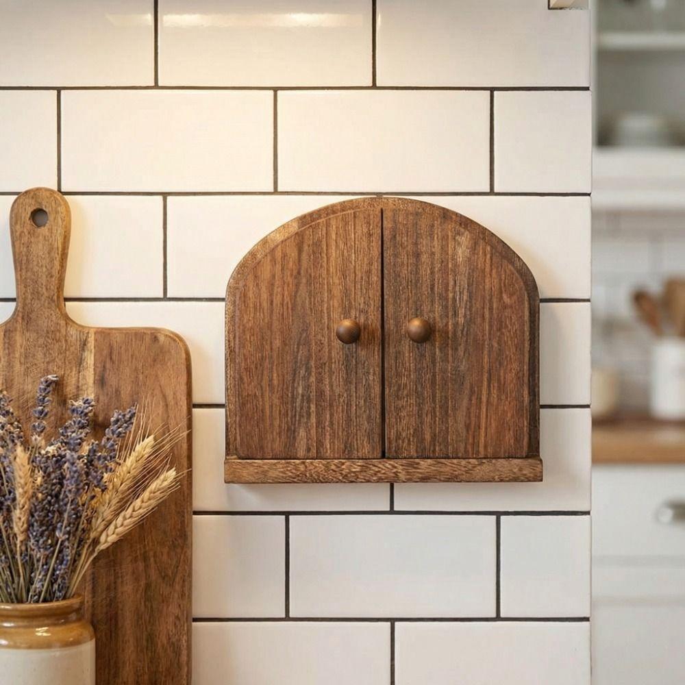 Rustic Style Solid Wood Switch Cover Double Door Design Switch Protector Living Room