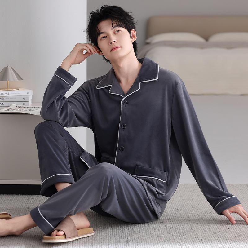 Пижама мужская зимняя утолщенная флисовая коралловый флис весенне-осенняя тонкий флис мужской островной флис осенне-зимний комплект для дома