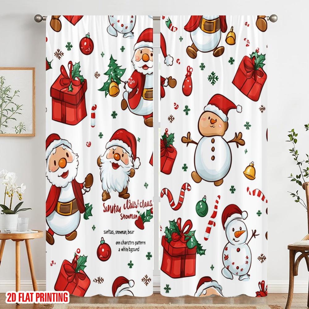 2pcs,2D plane printing Popular Curtain Panels Christmas Teddy Bear Santa Snowman (3) Versatile Polyester (without rod) Art Deco