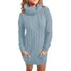 Women's Autumn and Winter Long Sleeve Turtleneck Knitted Sweater Dress