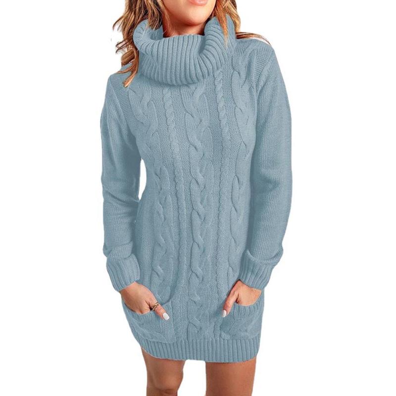 Women's Autumn and Winter Long Sleeve Turtleneck Knitted Sweater Dress