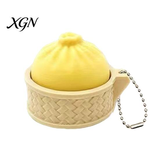 Bag Hanging Toy 3D Printed Dumpling Squeeze Keychain, Stress Balls with Steamer, Cute Anxiety Relief Toy, Soft Decompression Dough Dough, Simulation