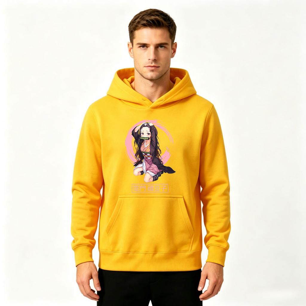 Anime Nezuko Print Men Hooded Sweatshirt Casual Long Sleeve Pullover Hoodie for Men