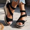 2025 Summer Plus Size Women's Wedge Heel Open Toe Sandals with Back Zipper