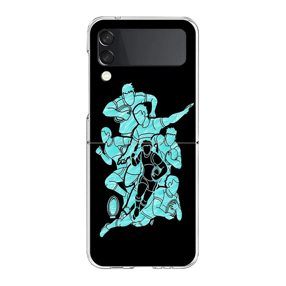 Phone Case For Samsung Galaxy Z Flip 3 4 5 Hard Folding Clear PC Bumper Rugby Ball For Samsung Z Flip 6 Cover