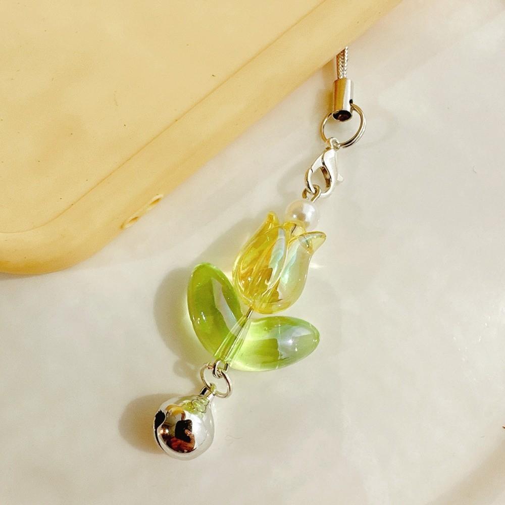 Hanging Cord Mobile Phone Lanyards with Bells Tulips Flower Hangings Pendant Tulip Phone Charm  Bag