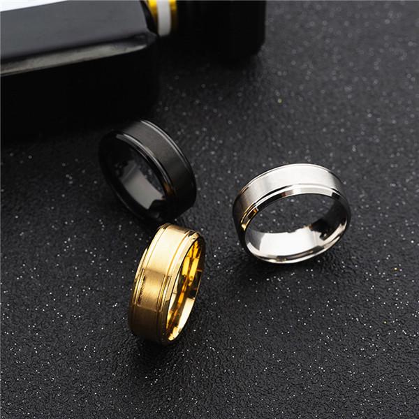 Male Stainless Steel 8mm Wide Matte Double Beveled Simple Ring Jewelry Gifts KTJ
