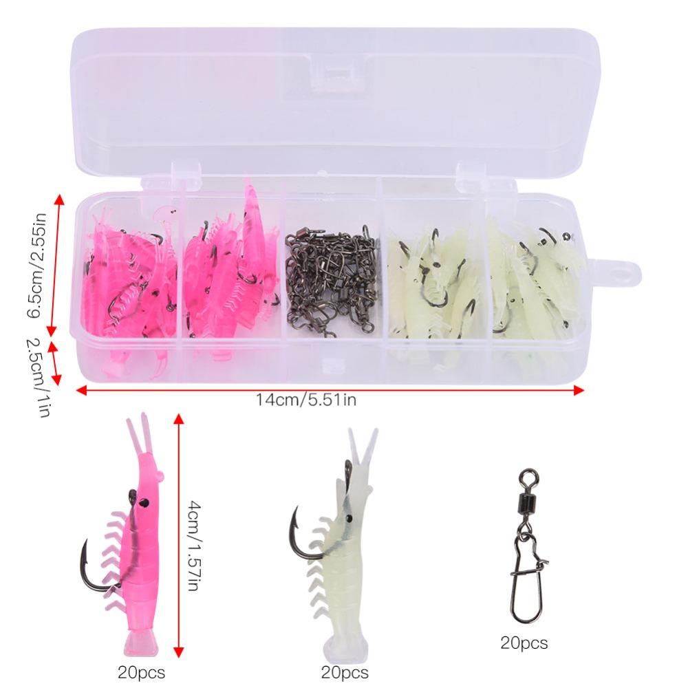 60PCS Soft Shrimp Bait Set with Hook Connector Lures Shrimp Bass Fishing Lures Kit  Sea Fishing