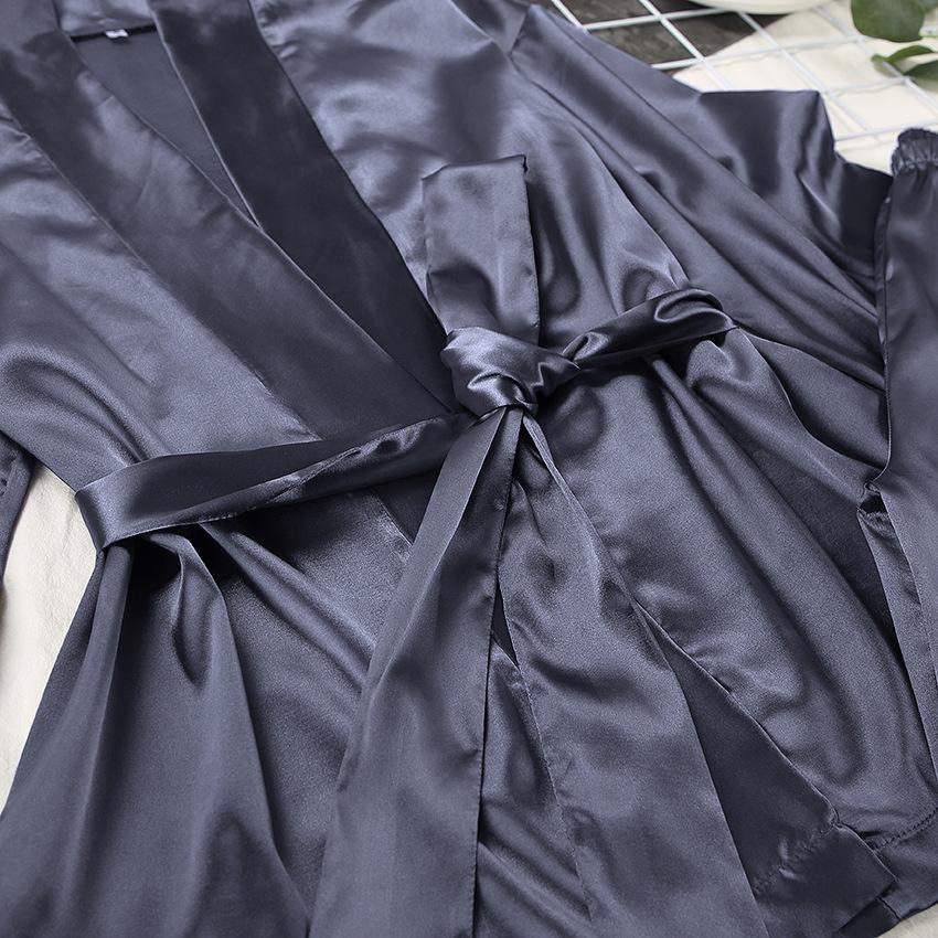 Осенний атласный длинный рукав кардиган галстук халат комплект женский домашний свободные длинные брюки пижамный костюм