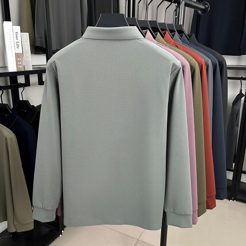 Shanshan Мужская рубашка-поло в стиле business casual с длинным рукавом