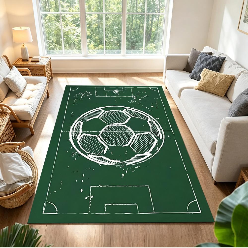 Soccer Field Strategy Sketch Decorative Area Rug Compact Foldable Construction Non-slip Bottom All-season Home Use Elegant Luxury Rug