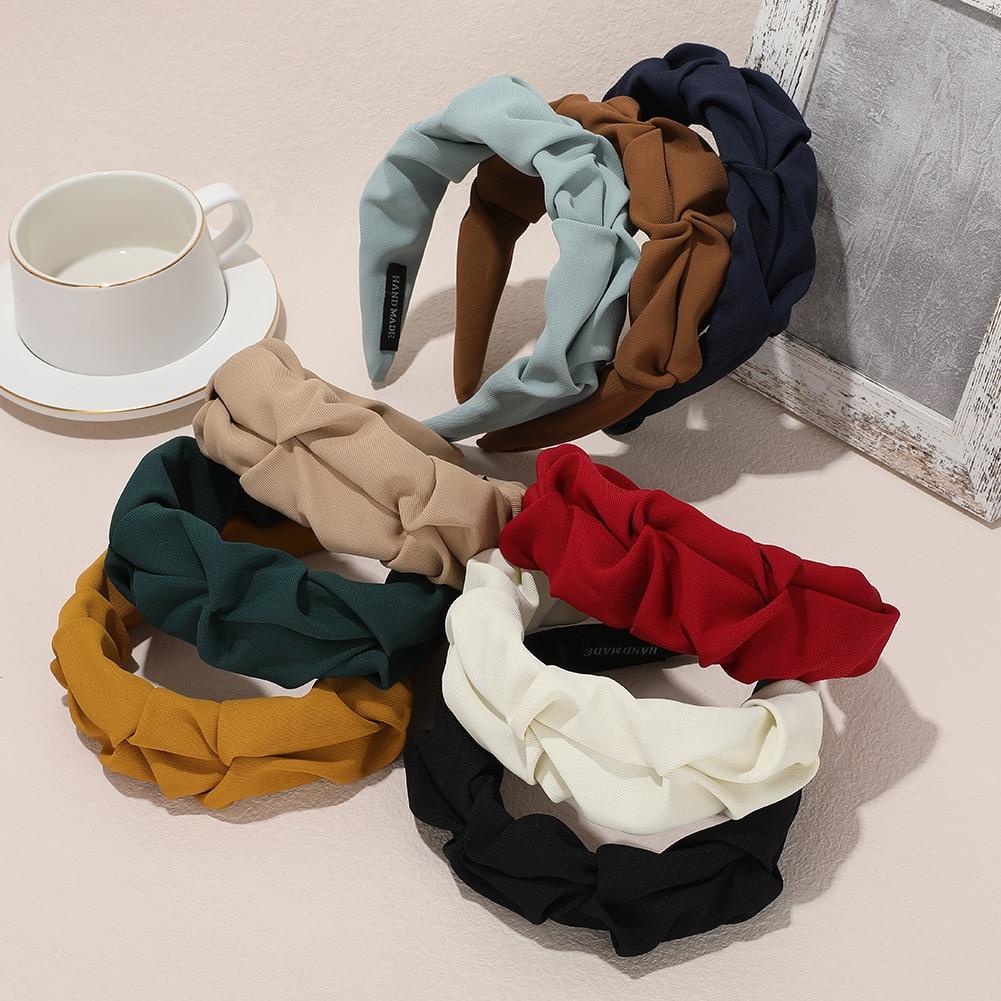 Korean Hair Accessories Solid Color Cotton Crumpled Women's Head Hoop Wide Bezel Makeup Hairbands for Ladies Headwear