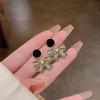 New Boho Black Enamerl Bowknot Hanging Earrings for Women Full Rhinestone Elegant Pearl Beads Wedding Ear Jewelry 2025 New In