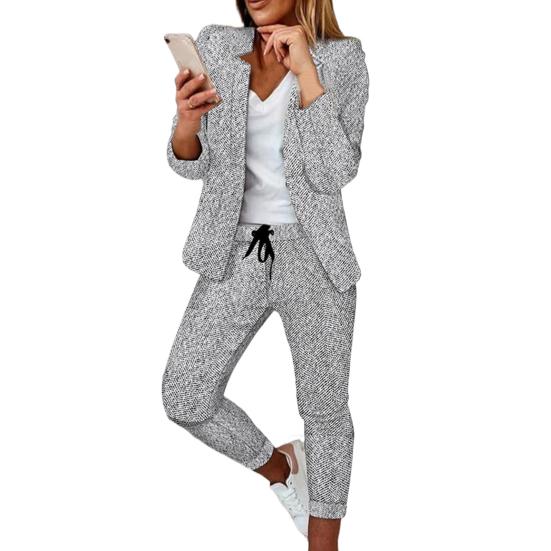 2Pcs/Set Women Blazer Pants Suit Notched Collar Slim Fit Long Sleeves Anti-pilling Formal Women Coat Pants Suit Clothes Suit