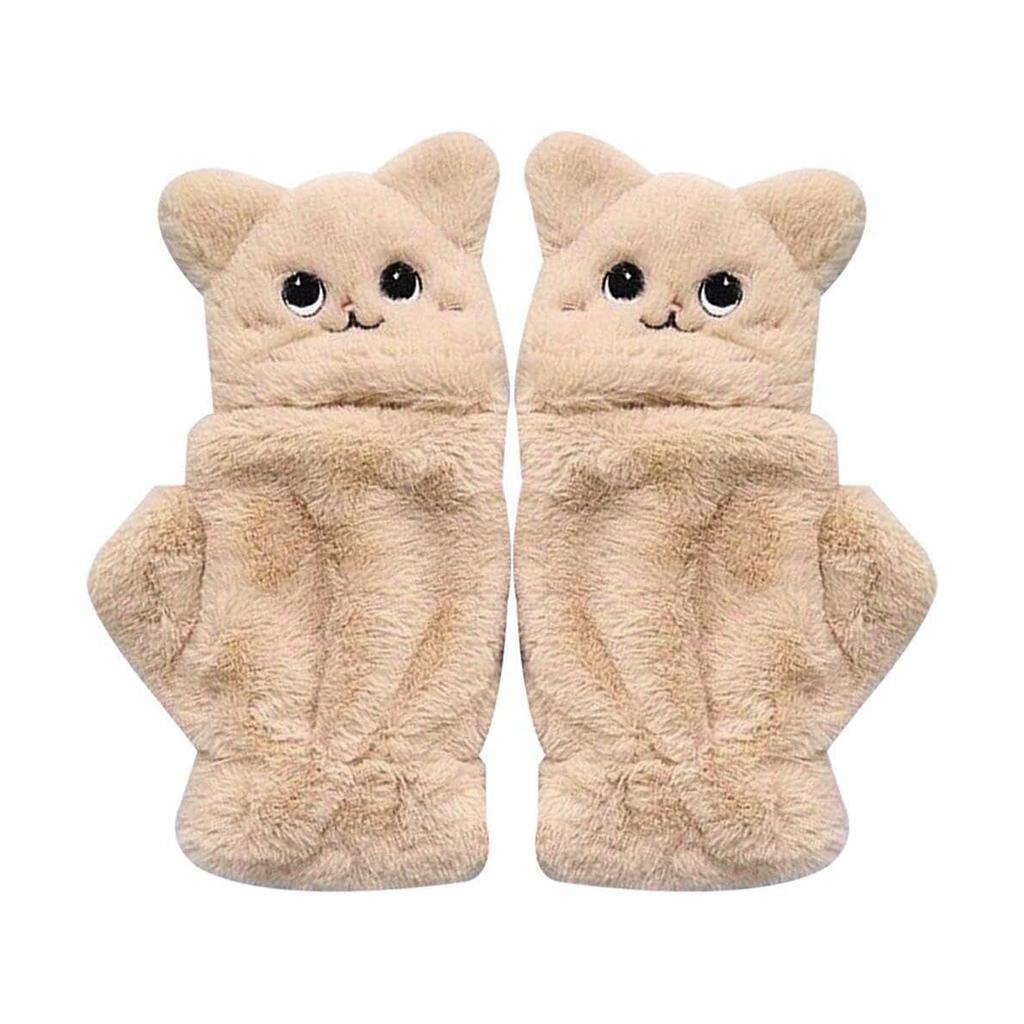 Зимние перчатки без пальцев из искусственного меха, шерстяные перчатки, термоизоляция, теплые варежки-трансформеры с откидной крышкой для женщин и девушек