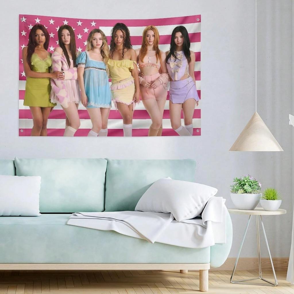 1pc KATSEYE Girl Group Polyester Tapestry 2D Print Stylish Wall Decor for Bedroom Living Room Cute Festival Birthday Gift