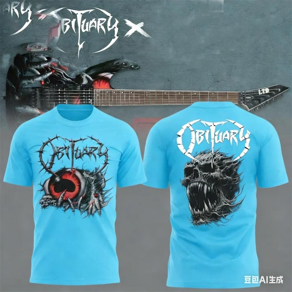 Summer men's T-shirt New Rock Obituary Band skulls Print T-shirt Men Women Fashion Oversized Short Sleeve Tshirt Graphic T-shirt