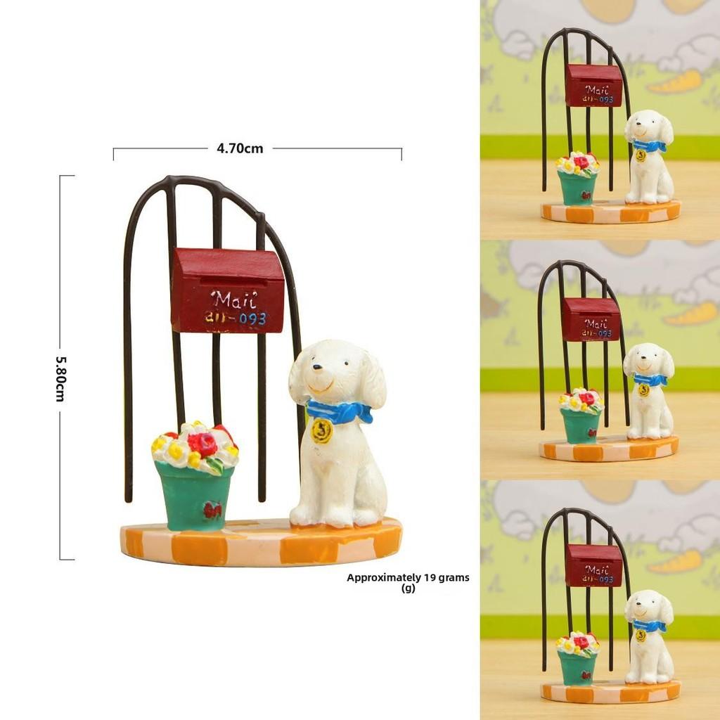 Small 3d Fresh Resin Cartoon Dog Display Figurine With Flower Basket Gift For